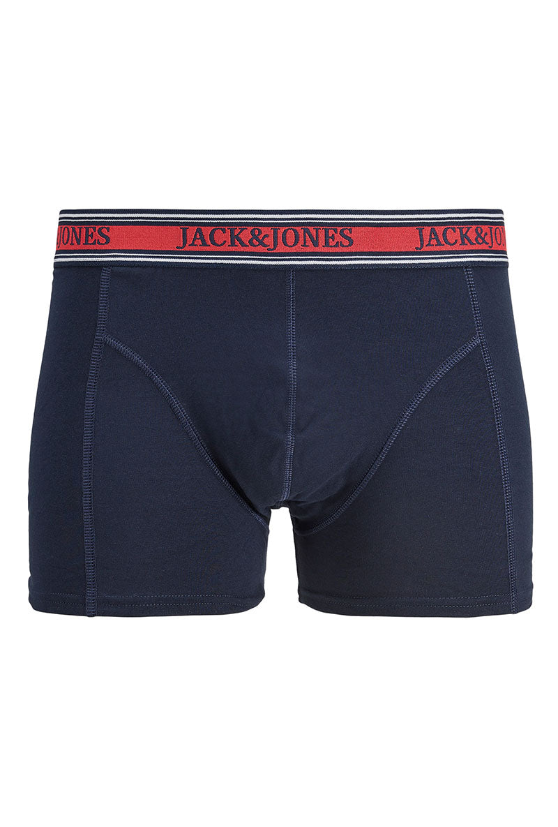 Front image of Faze solid 3 pk trunks in navy, by brand Jack&jones