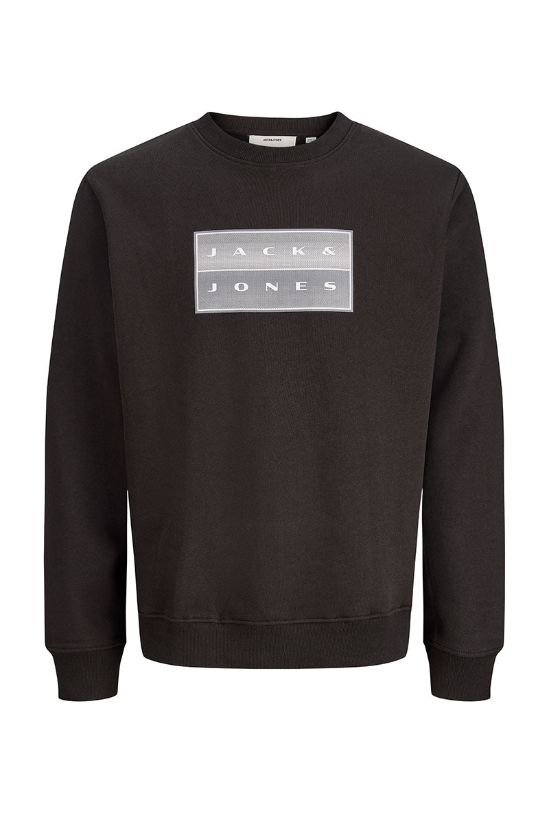 Front image of Fusion box crew neck sweat in black, by brand Jack&jones