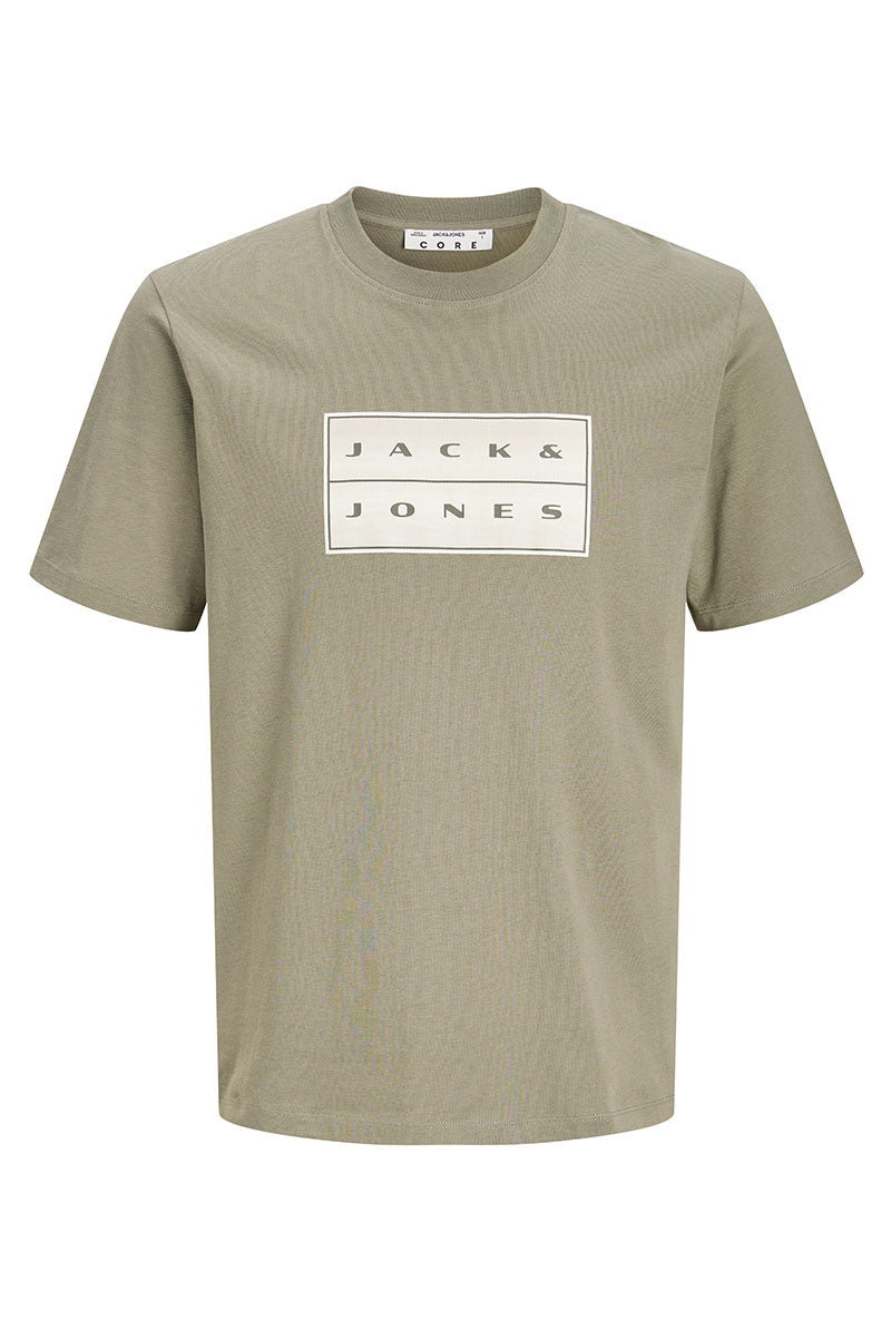 Front image of Fusion box print tee in khaki, by brand Jack&jones