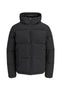 Front image of the Galaxy puffer jacket in black, by brand Jack&jones