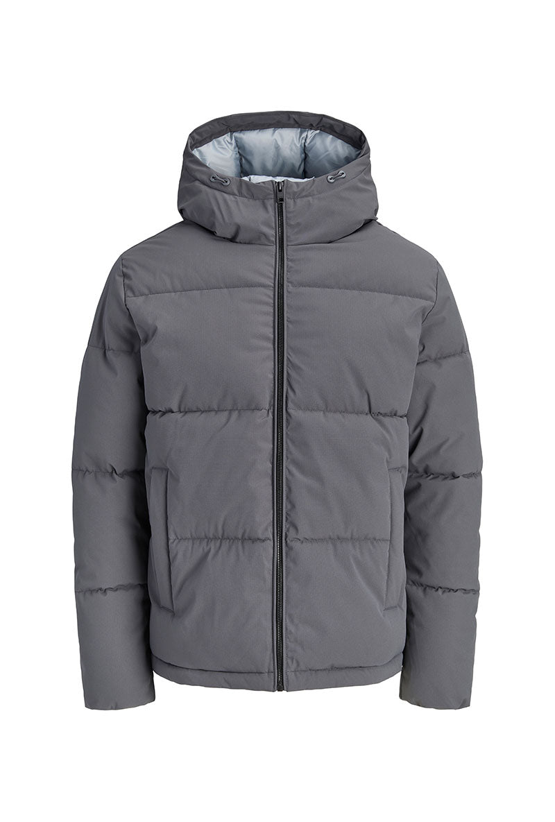 Front image of Galaxy puffer jacket in charcoal, by brand Jack&jones