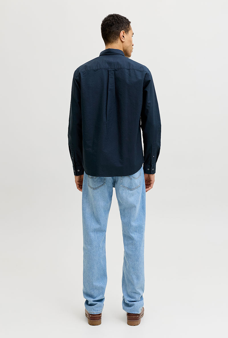 Back image of Harvey oxford ls shirt in navy, by brand Jack&jones
