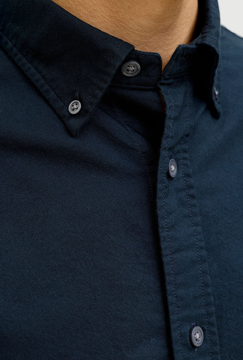 Front image of Harvey oxford ls shirt in navy, by brand Jack&jones