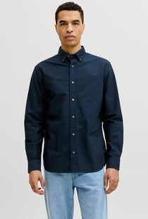 Front image of the Harvey oxford ls shirt in navy, by brand Jack&jones