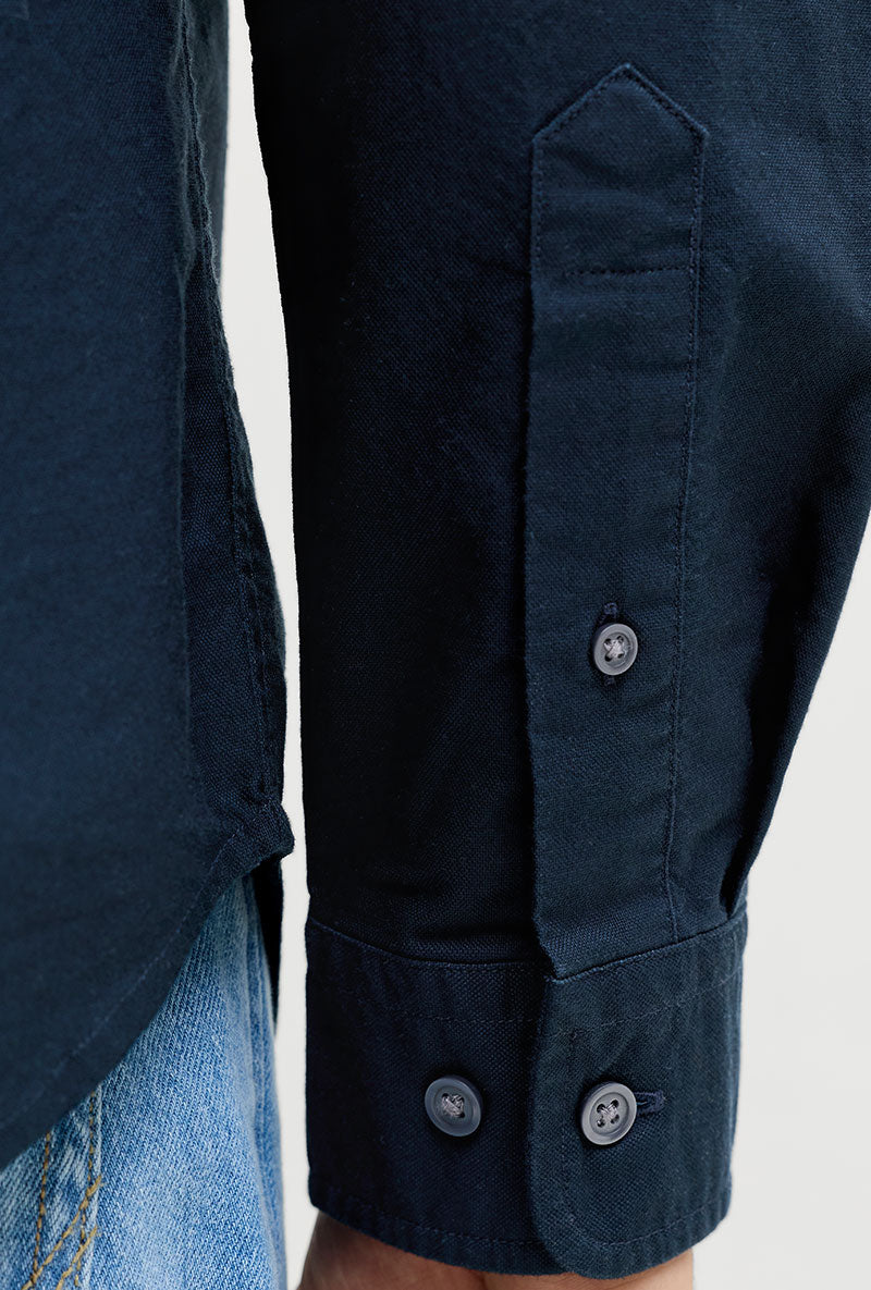 Front image of Harvey oxford ls shirt in navy, by brand Jack&jones
