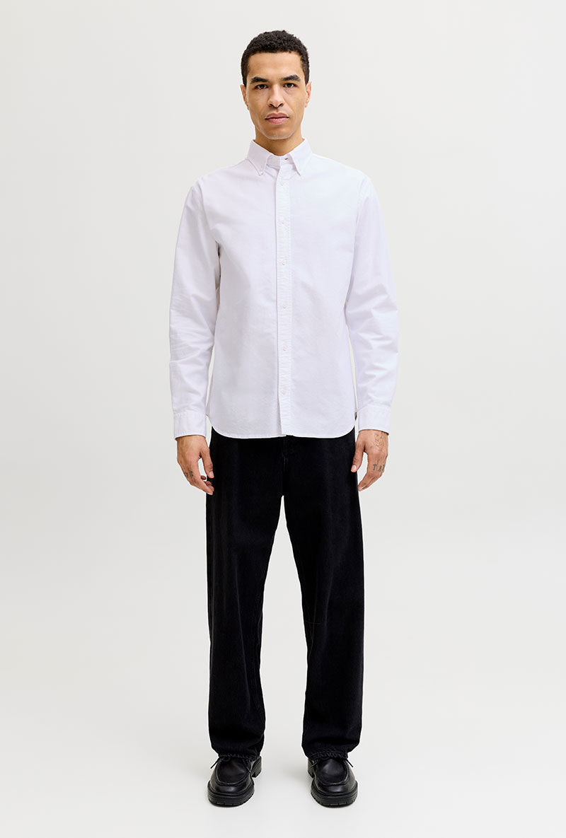 Front image of Harvey oxford ls shirt in white, by brand Jack&jones