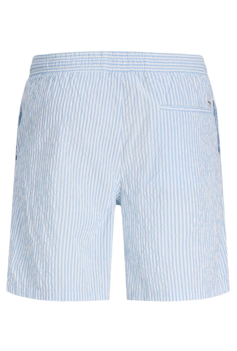 Back image of Jaiden milo seersucker shorts in light blue, by brand Jack&jones