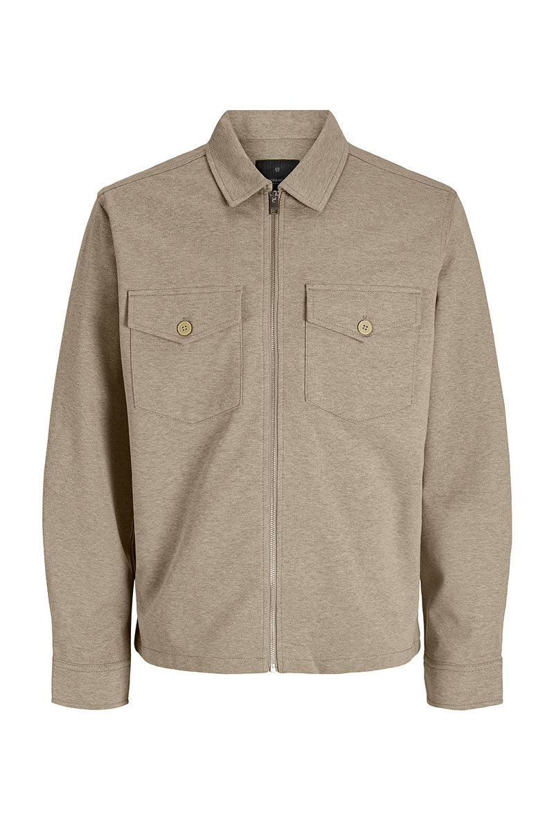 Front image of James theo sweat overshirt in stone, by brand Jack&jones