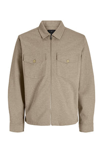 Front image of the James theo sweat overshirt in stone, by brand Jack&jones