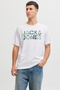Front image of a model wearing the Jack and jones jeff logo tee in white, by brand Jack&jones