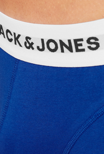 Close up image  of the Jack and jones joe 3 pk trunks in navy, by brand Jack&jones