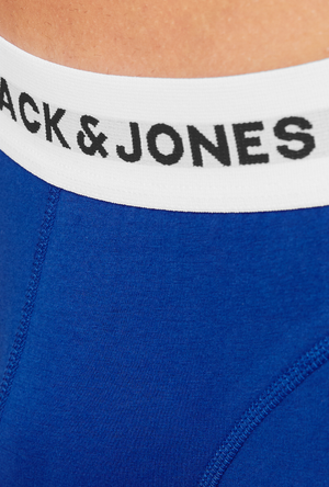 Close up image  of the Jack and jones joe 3 pk trunks in navy, by brand Jack&jones