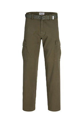 Front image of Kane hudson belted cargo in khaki, by brand Jack&jones
