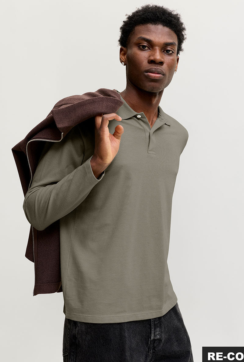 Front image of Kane ls polo in olive, by brand Jack&jones