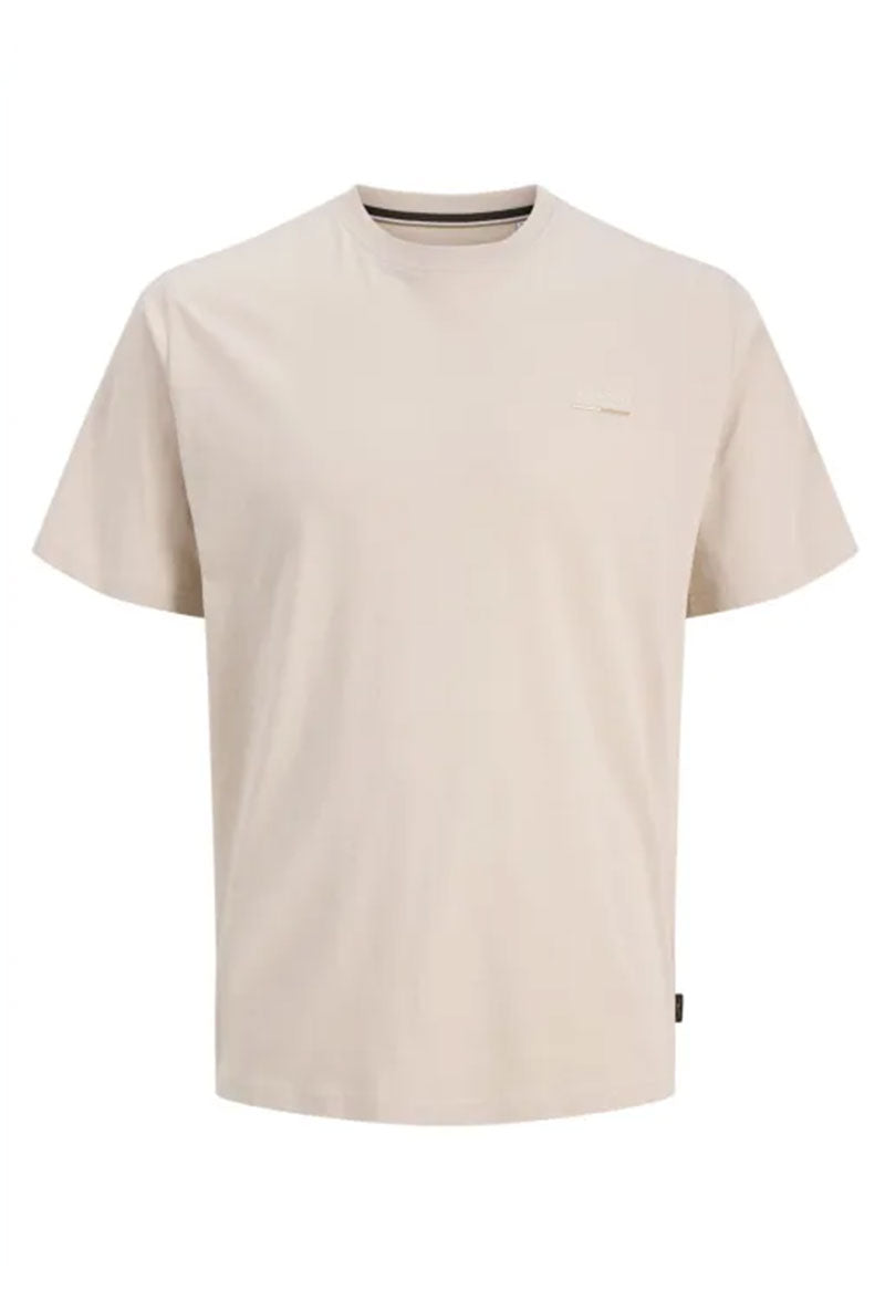 Front image of Kyle ss crew neck tee in stone, by brand Jack&jones