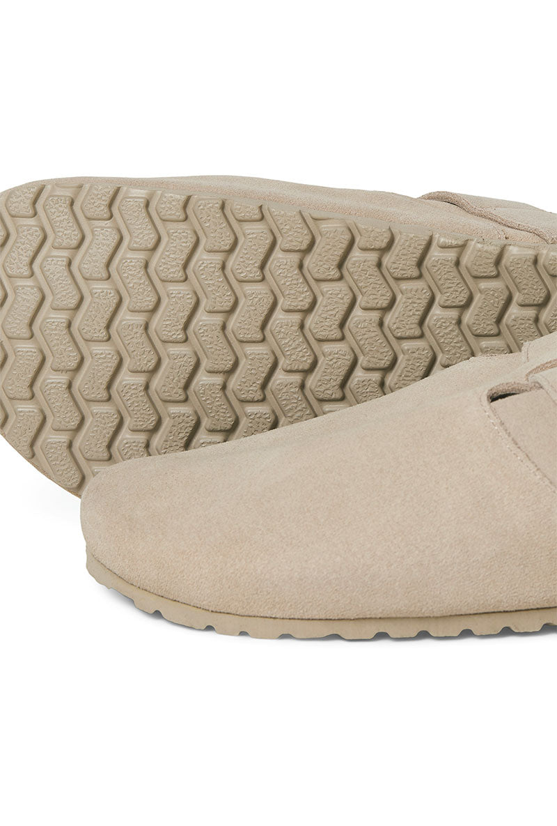 Front image of Louis suede mule in beige, by brand Jack&jones