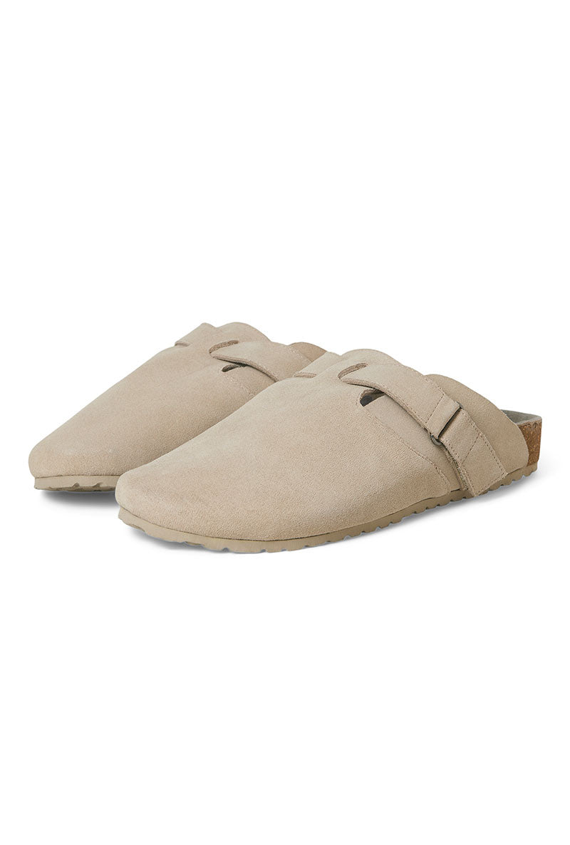 Front image of Louis suede mule in beige, by brand Jack&jones