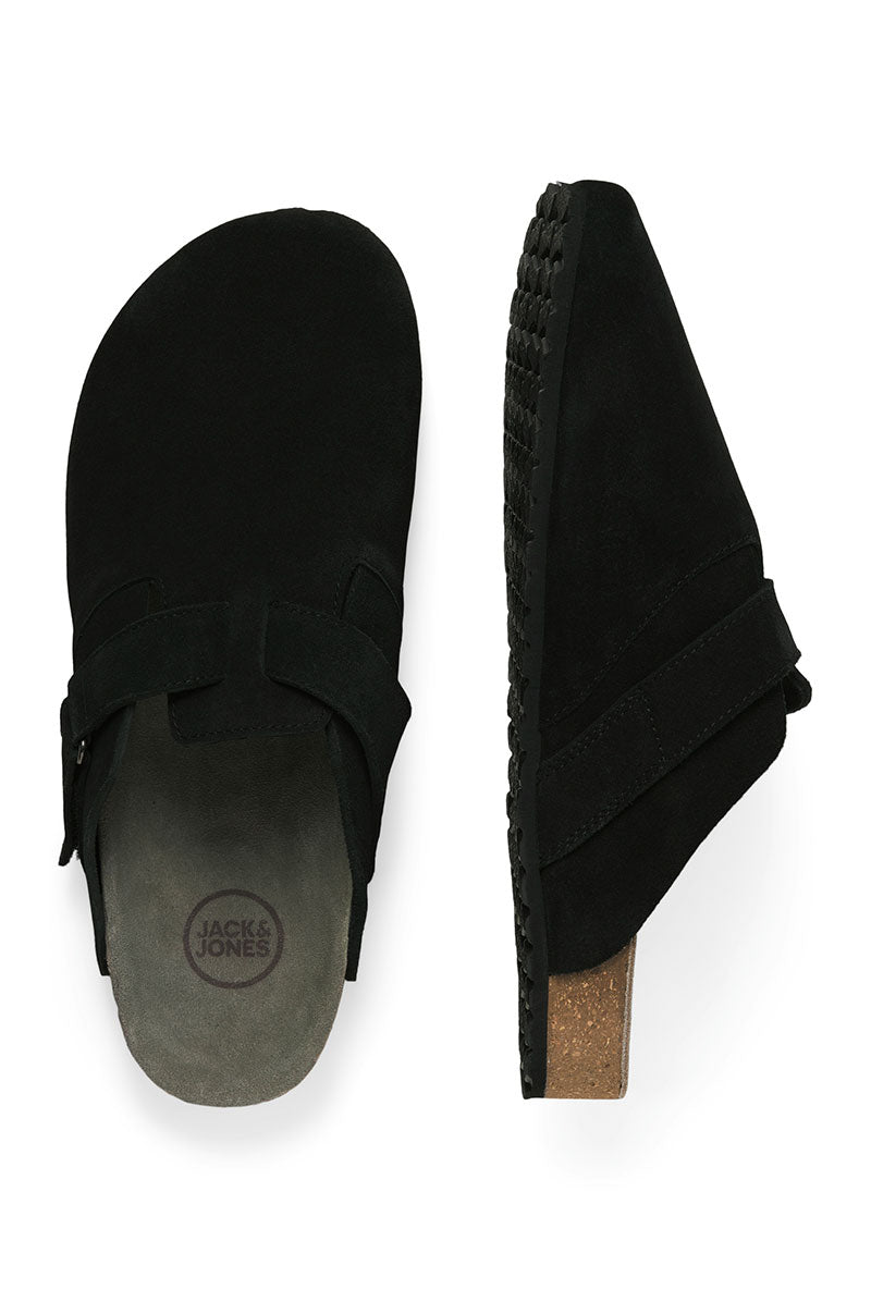 Front image of Louis suede mule in black, by brand Jack&jones