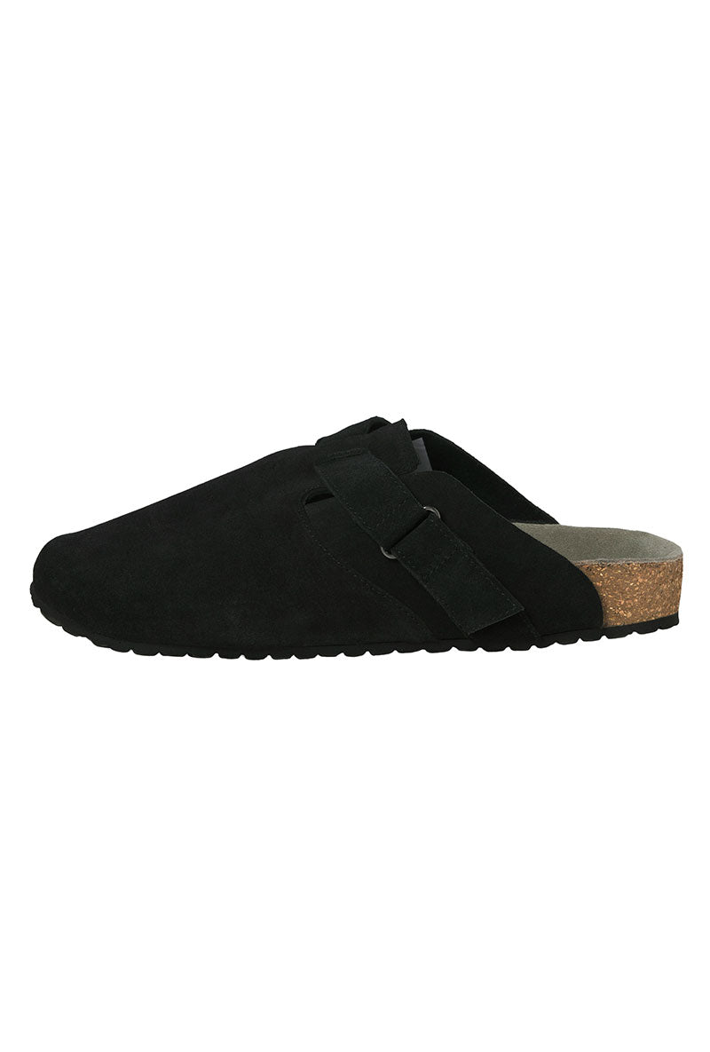 Side image of Louis suede mule in black, by brand Jack&jones