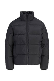 Front image of the Lupo puffer jacket in black, by brand Jack&jones