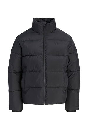 Front image of the Lupo puffer jacket in black, by brand Jack&jones