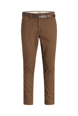 Front image of the Marco adam belted chino in brown, by brand Jack&jones