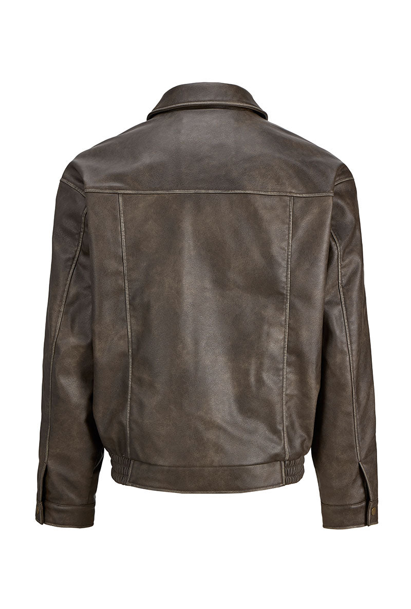 Back image of Marlon pu jacket in brown, by brand Jack&jones
