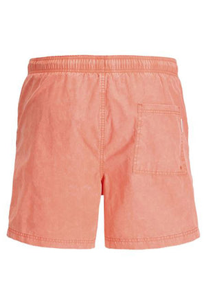 Back image of the Maui vibrant wash swimshorts in coral, by brand Jack&jones