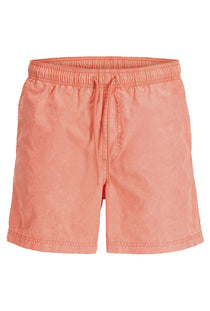 Front image of the Maui vibrant wash swimshorts in coral, by brand Jack&jones