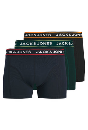 Front image of Max solid 3 pack trunks in black, by brand Jack&jones