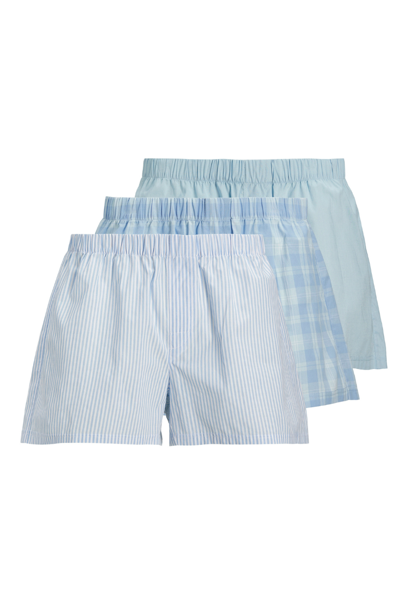 Front image  of Jack and jones milano woven 3 pk trunks in light blue, by brand Jack&jones