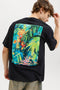 Back image of a model wearing the Montauk back graphic tee in black, by brand Jack&jones
