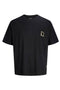 Front image of the Montauk back graphic tee in black, by brand Jack&jones
