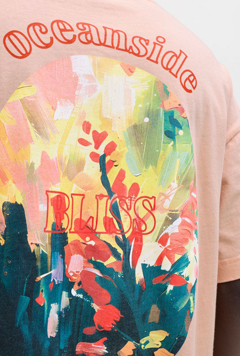 Back print image of Montauk back graphic tee in peach, by brand Jack&jones