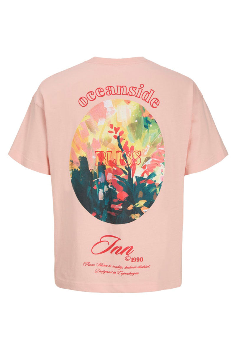 Back image of Montauk back graphic tee in peach, by brand Jack&jones