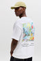 Back image of a model wearing the Montauk back graphic tee in white, by brand Jack&jones