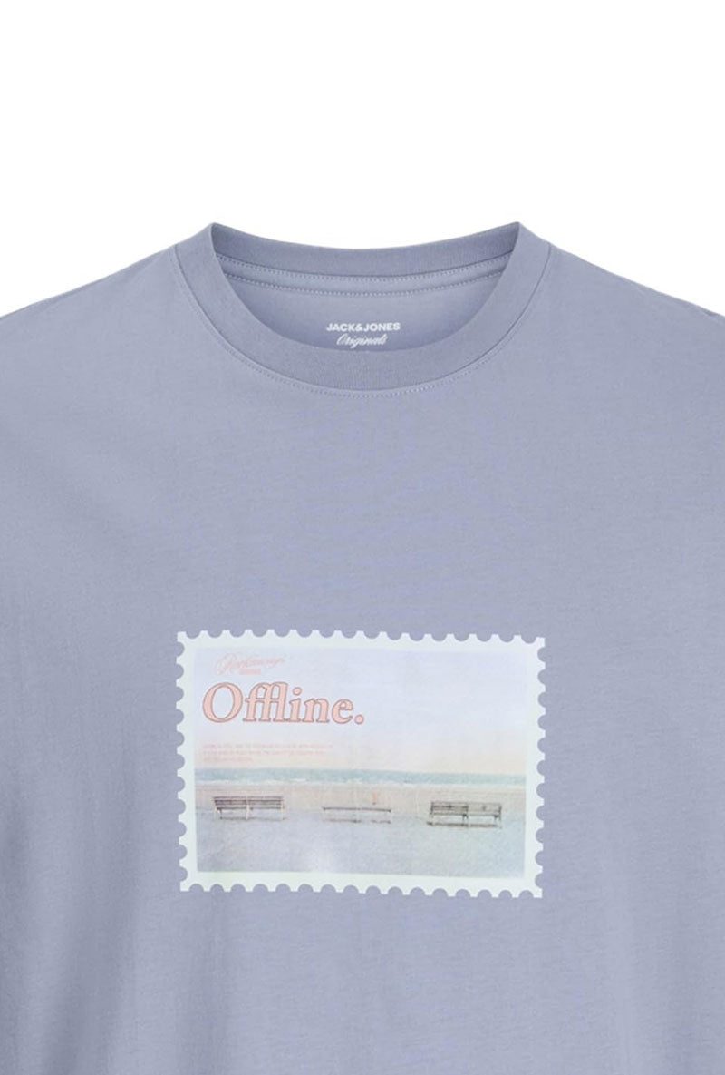 Detail image of Montauk photo ss tee in blue, by brand Jack&jones