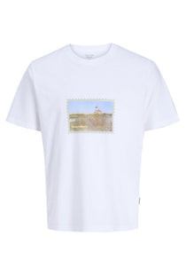 Front image of the Montauk photo ss tee in white, by brand Jack&jones