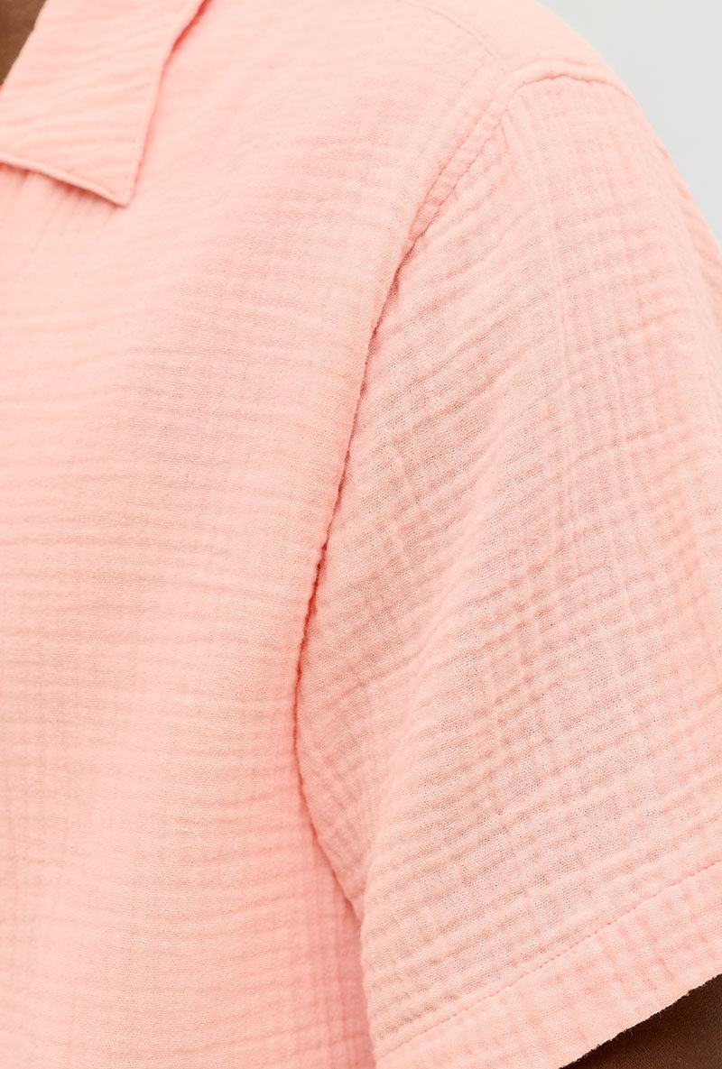 Front detail image of Nantucket double cloth ss shirt in peach, by brand Jack&jones