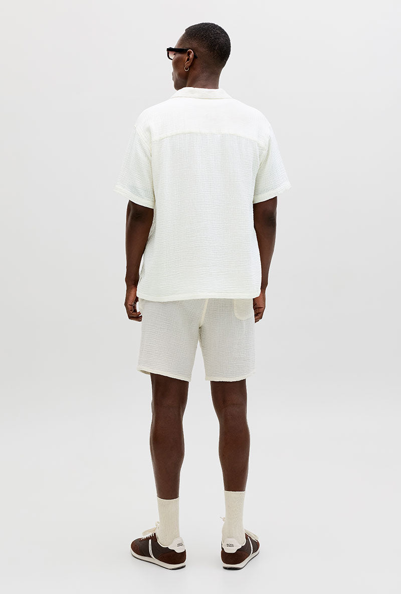 Back image of a model wearing Nantucket double cloth ss shirt in off white, by brand Jack&jones
