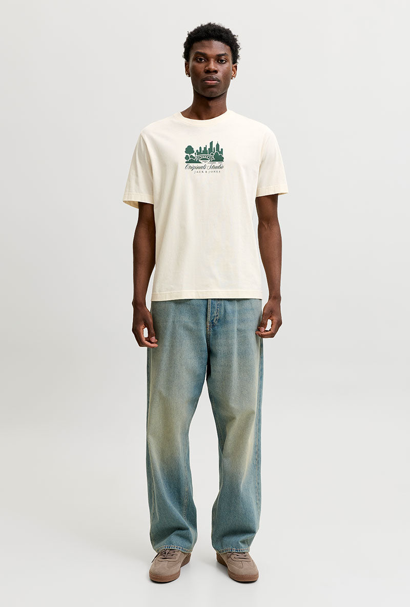 Front image of Norrebro skyline tee in cream, by brand Jack&jones