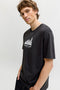 Front image of the Norrebro skyline tee in black, by brand Jack&jones