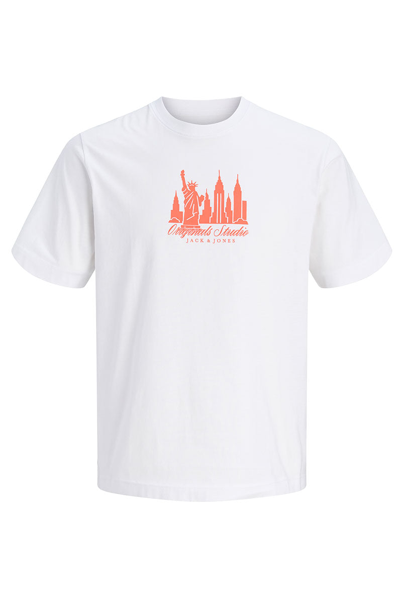Front image of Norrebro skyline tee in white, by brand Jack&jones