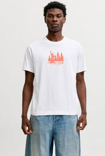 Front image of the Norrebro skyline tee in white, by brand Jack&jones