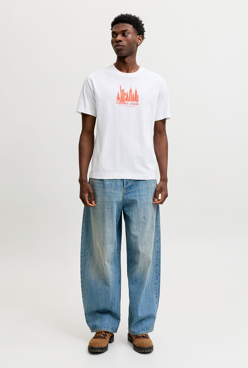 Front image of Norrebro skyline tee in white, by brand Jack&jones