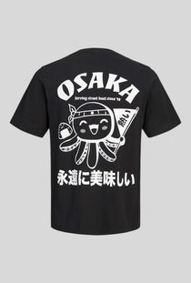 Back image of the Osaka back print tshirt in black, by brand Jack&jones