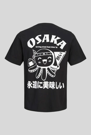 Back image of the Osaka back print tshirt in black, by brand Jack&jones