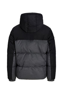 Back image of the Oxford melange puffer jacket in black, by brand Jack&jones
