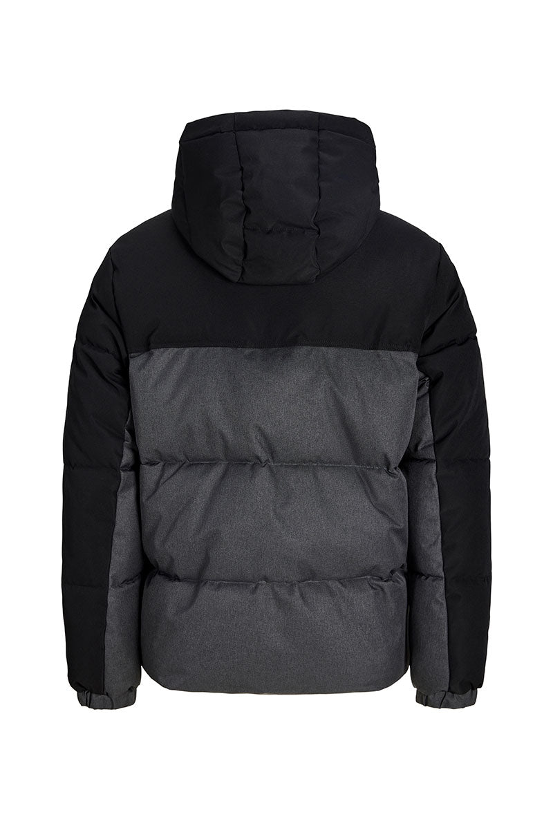 Back image of Oxford melange puffer jacket in black, by brand Jack&jones