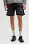 Front image of a model wearing Rick jj fox denim shorts in black, by brand Jack&jones